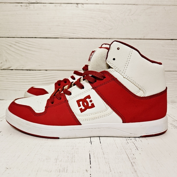 DC Men's Red and White High-Top Sneakers - Picture 1 of 11